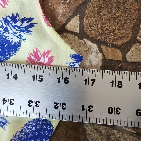 Upside Down Pineapple Print and Mother of Pearl Button Romper, Size Small - Picture 13 of 14